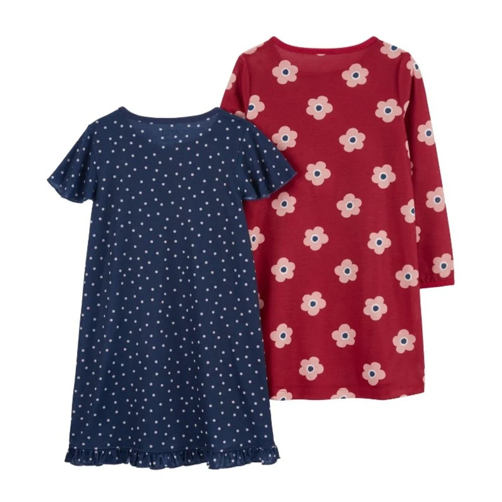 Carters Owl‎ Flower Nightgown Lot Girl 8 10 Long Short Sleeve Red Navy Polka Dot